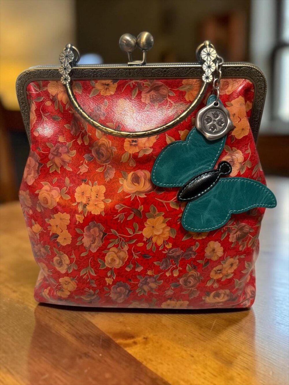 Patricia Nash Amalfitana Satchel Rossofiore Floral Leather Kisslock Framed Bag - Picture 4 of 16